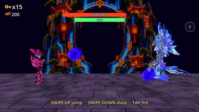 The Warlord fight: the hero dodging the Warlord's orbs